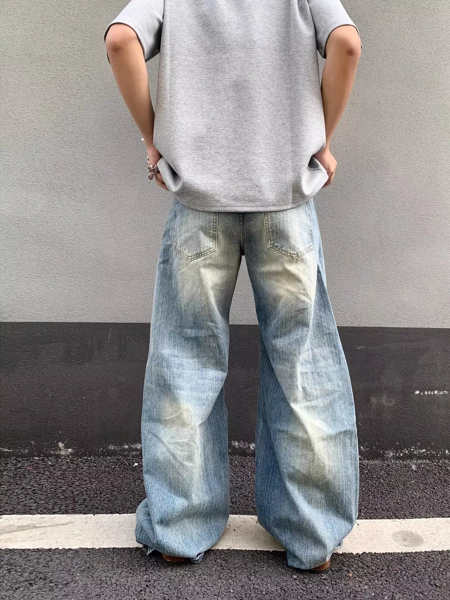 Men's Full Size Distressed Wide Leg Jeans Plus Size