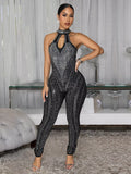 Sparkling Rhinestone Cutout Jumpsuit