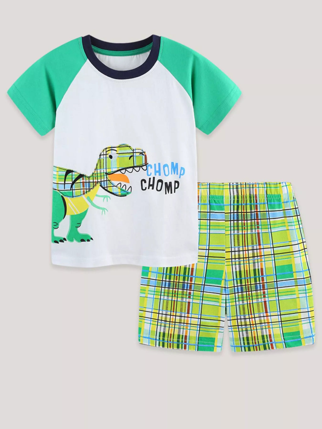 Children's Dinosaur Print T-Shirt & Plaid Shorts Set