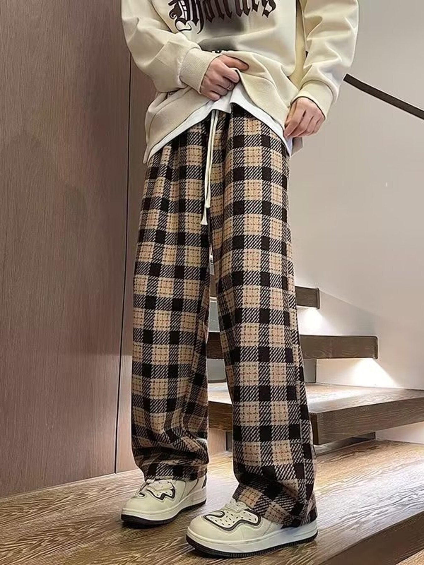 Men's Plus Size Vintage Plaid Wide Leg Pants