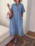 Full Size Button Front Denim Midi Dress Plus Size