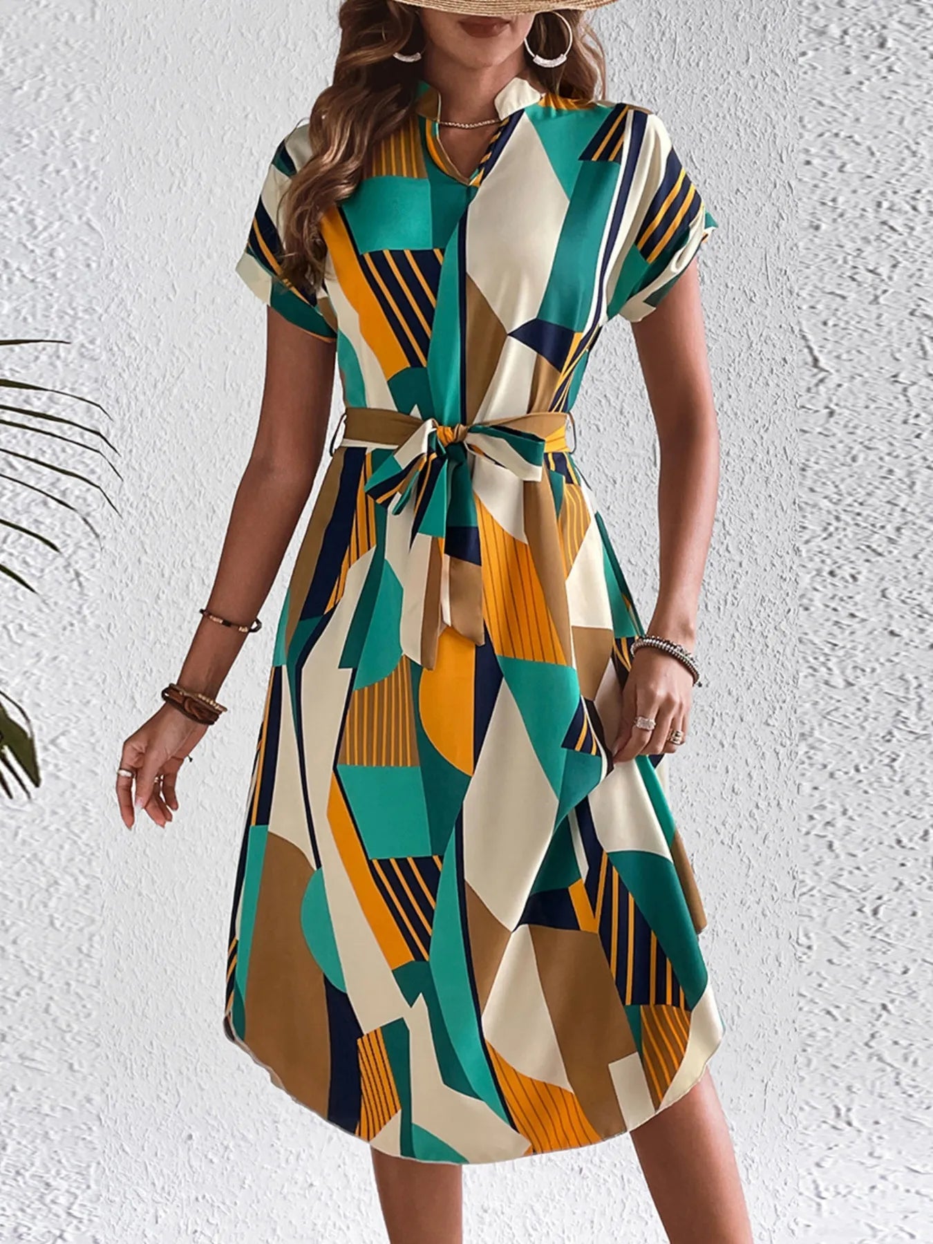 Tie Waist Short Sleeve Dress