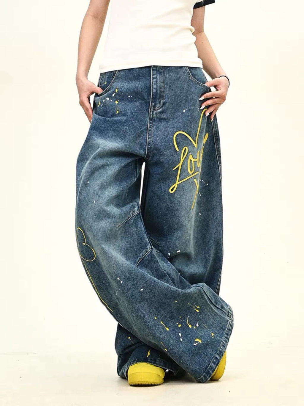 Men's Full Size Love Washed Wide Leg Jeans Plus Size