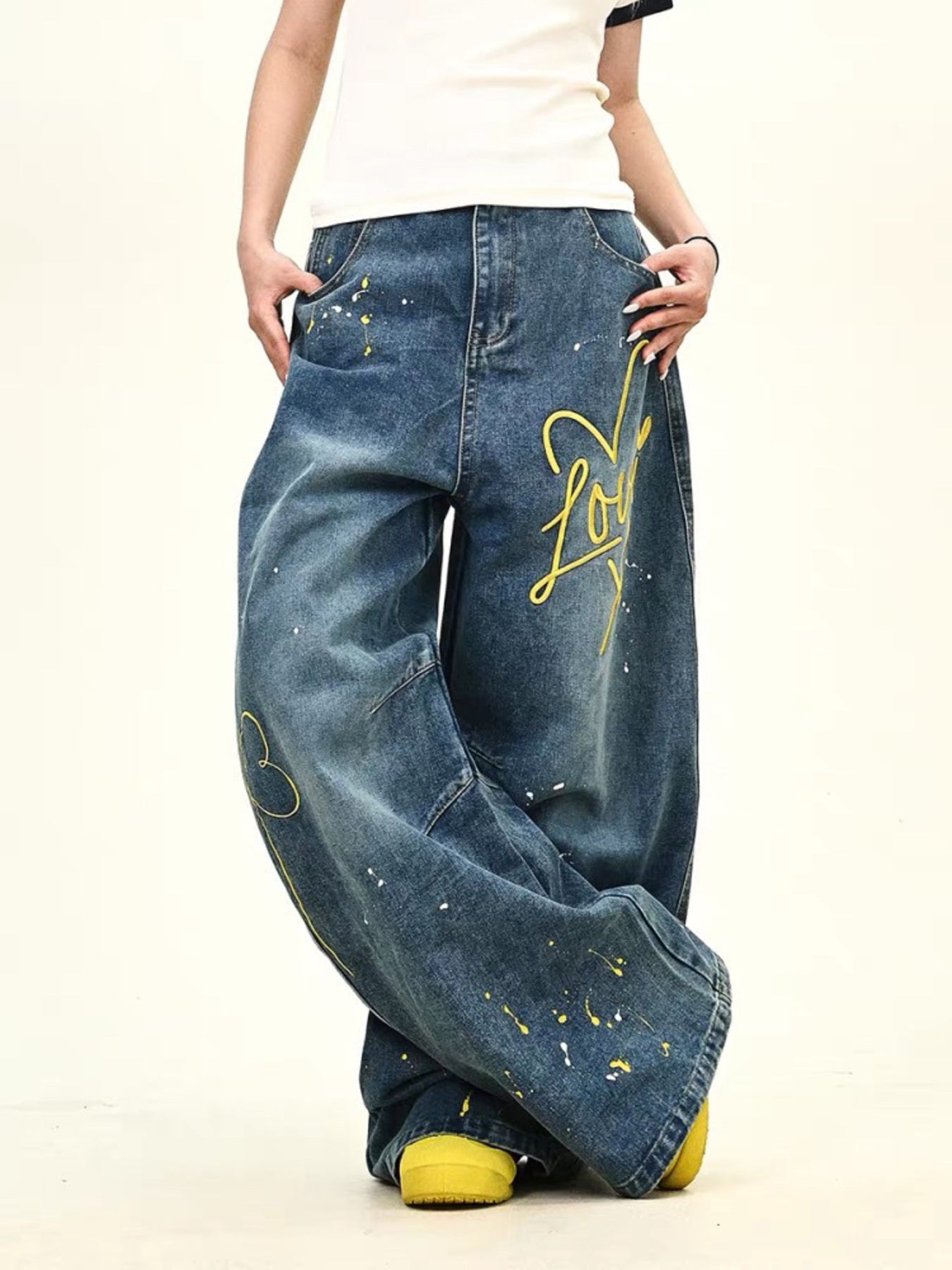 Men's Full Size Love Washed Wide Leg Jeans Plus Size