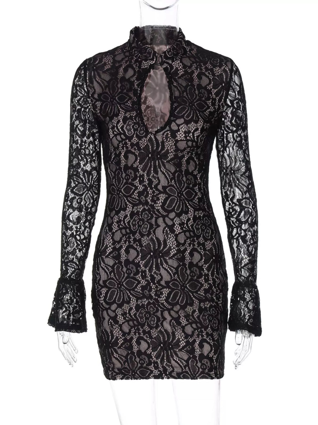 Lace Cutout Long Sleeve Mini Dress