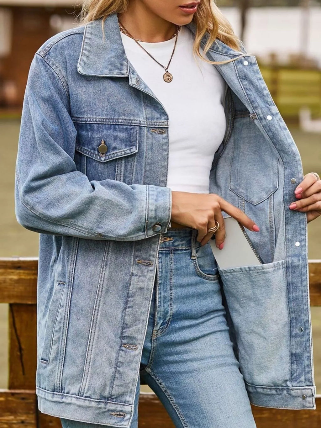 Button Down Washed Denim Jacket