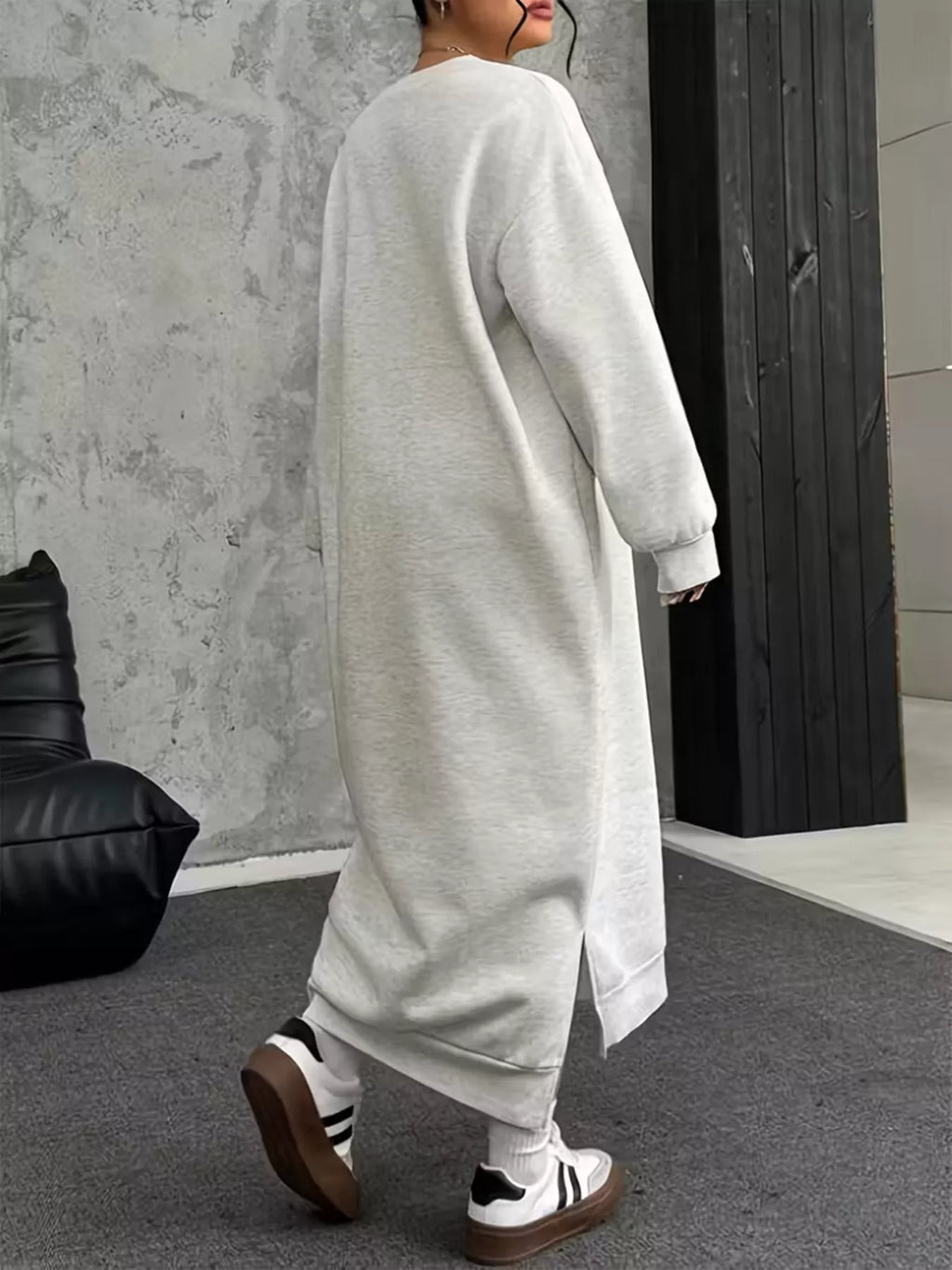 Plus Size Casual Slit Long Sleeve Sweatshirt Dress