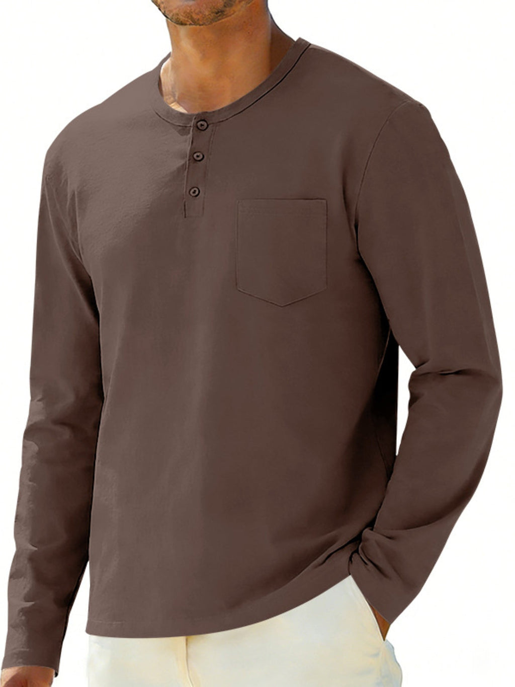 Men's Plus Size Casual Long Sleeve Henley T-Shirt with Pocket