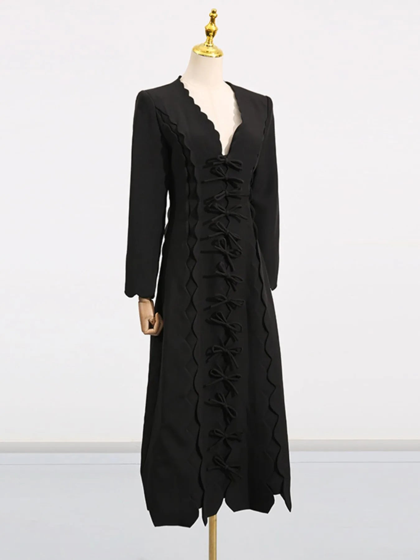 Long Sleeve Bow Front Midi Dress
