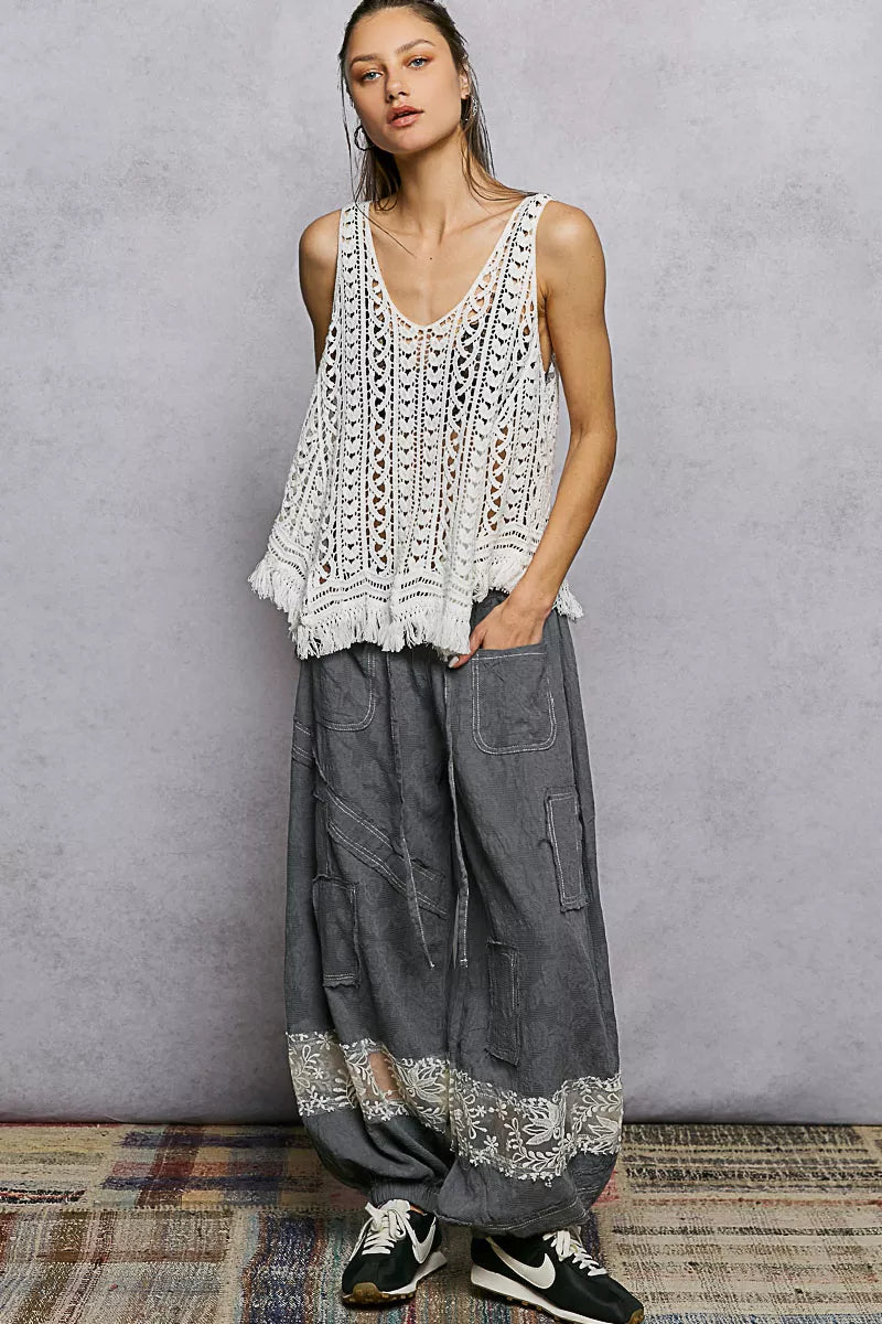 POL Crochet Fringe Hem Tank Top