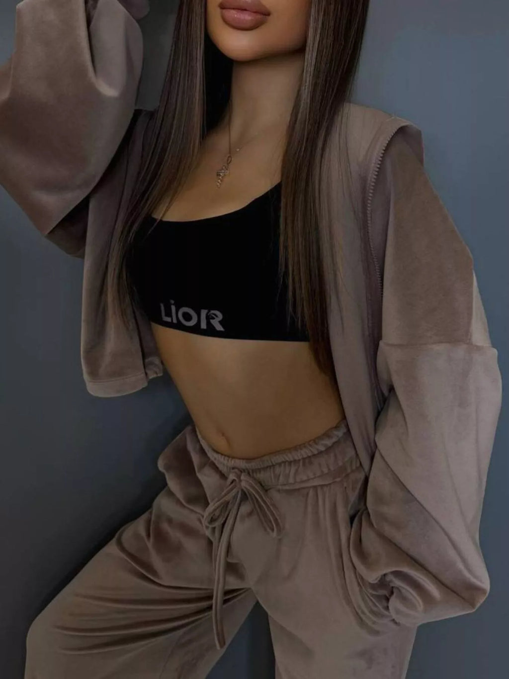 Zip Up Cropped Outerwear and Pants Set