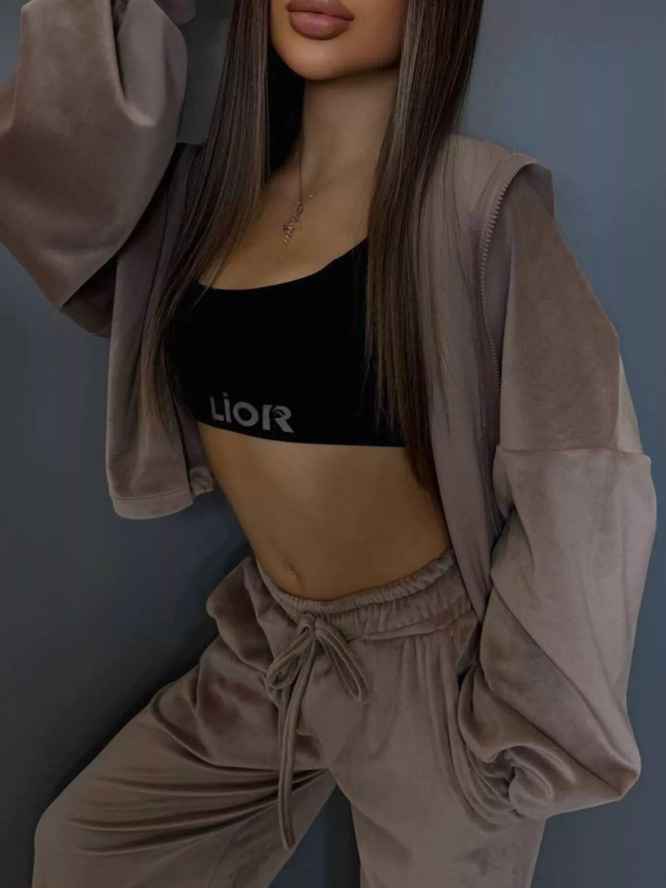 Zip Up Cropped Outerwear and Pants Set