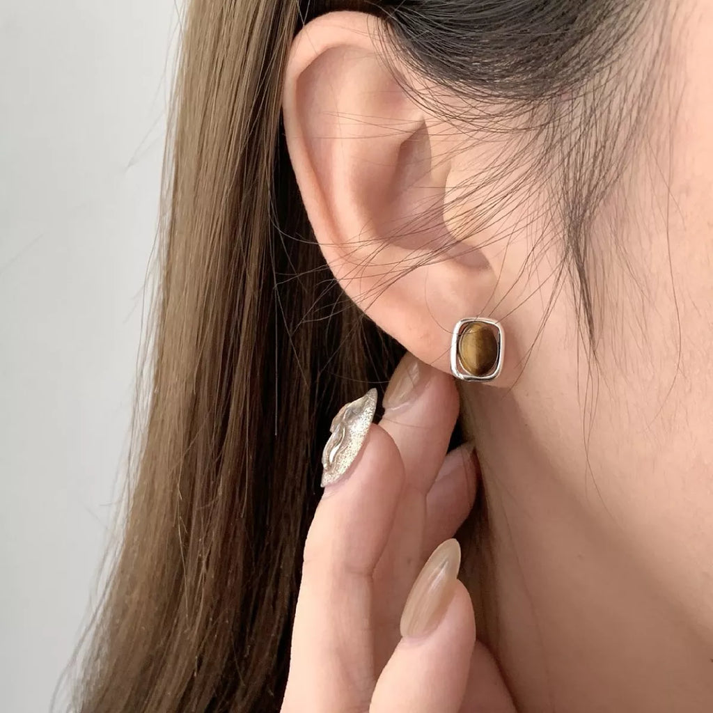 Square Tiger Eye Stud Earrings