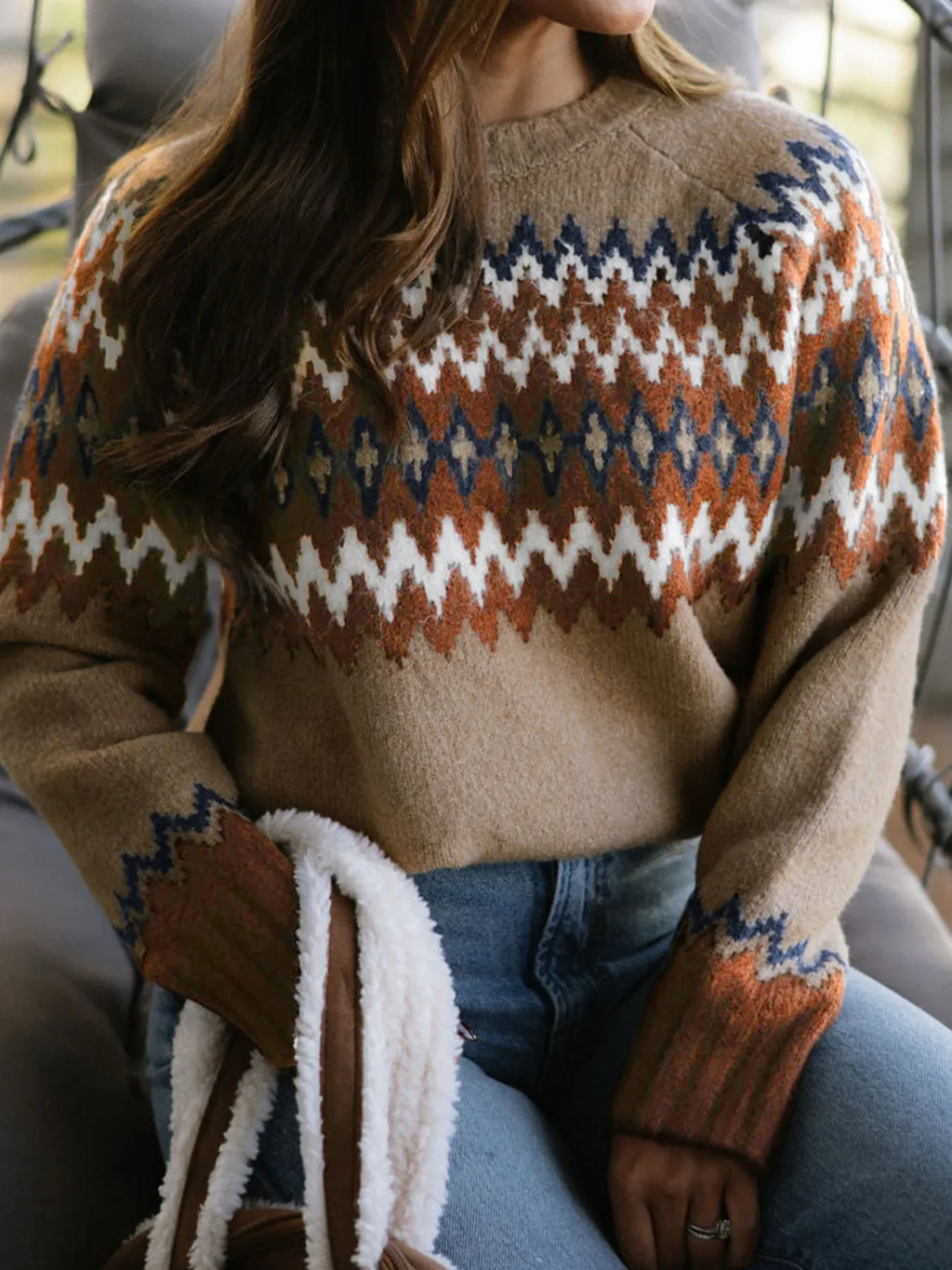 Color Block Crew Neck Sweater
