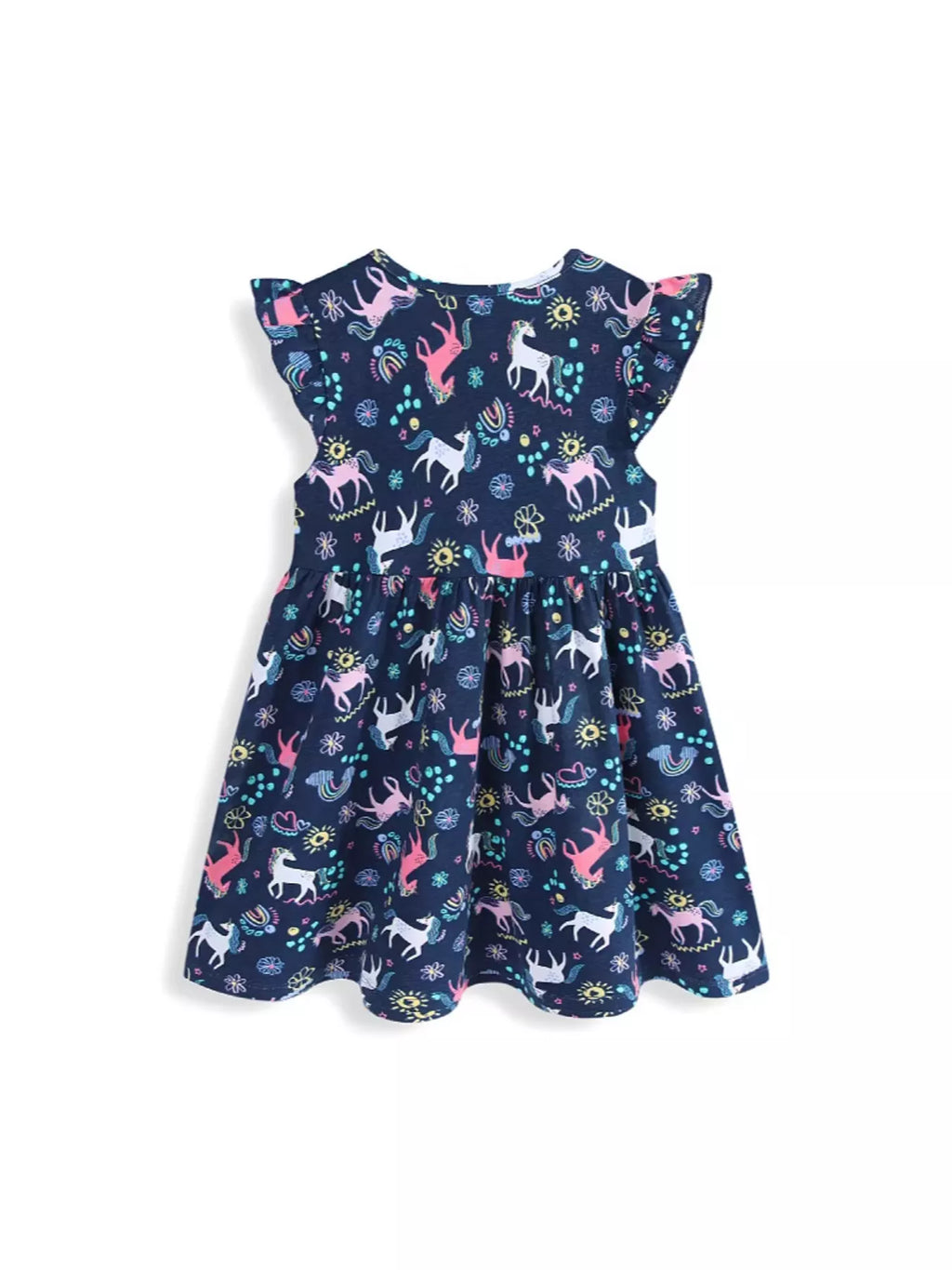 Children's Unicorn Print Ruffle Sleeve Dress