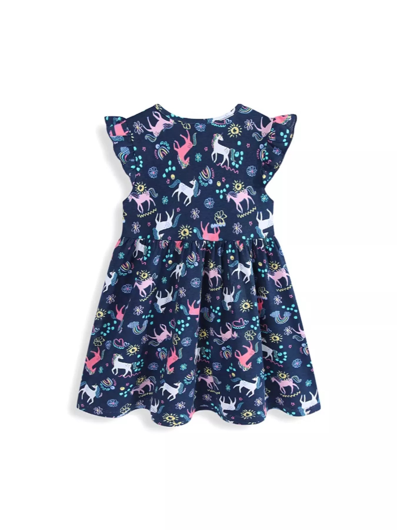 Children's Unicorn Print Ruffle Sleeve Dress