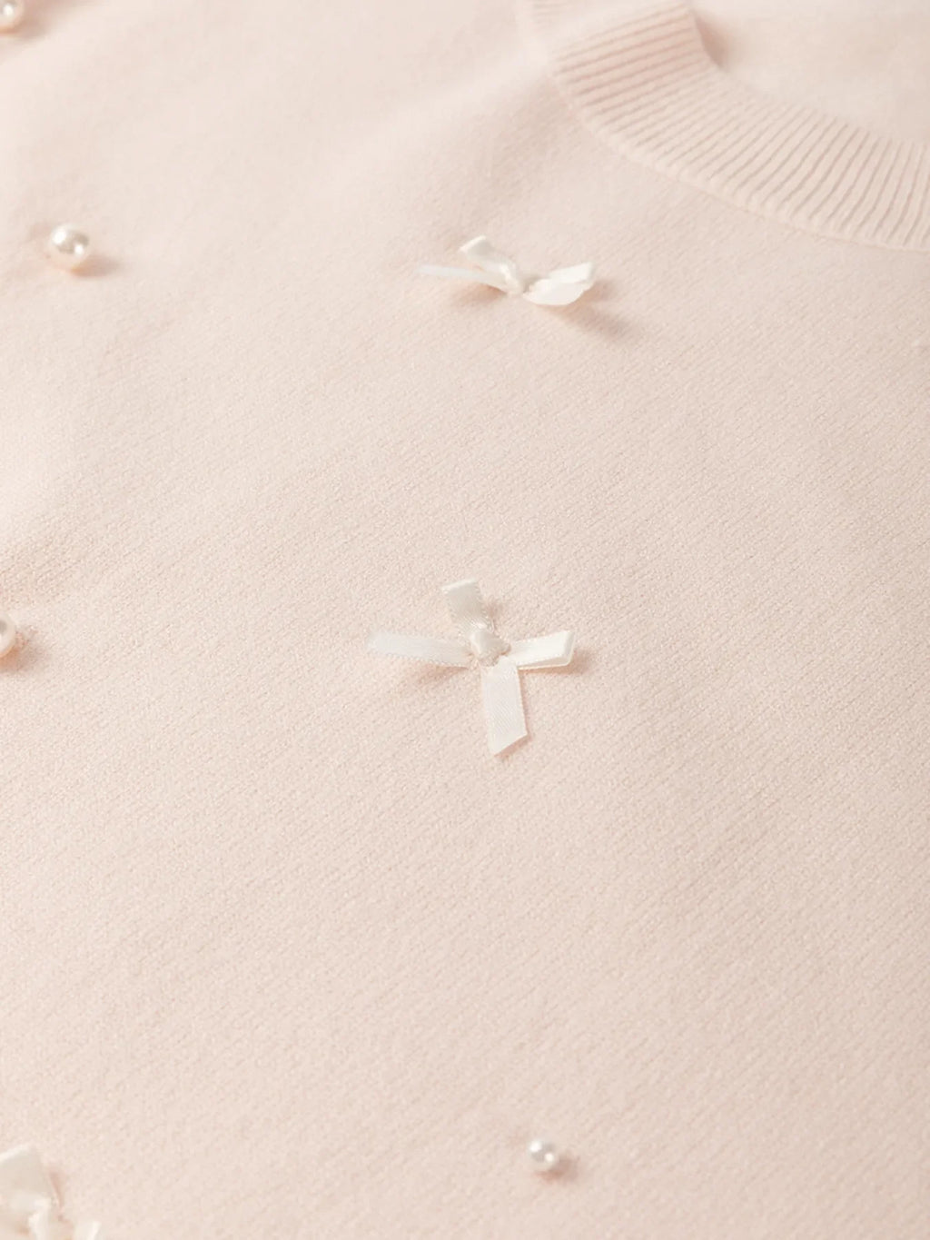 Pearl Embellished Bow Detail Short Sleeve Sweater