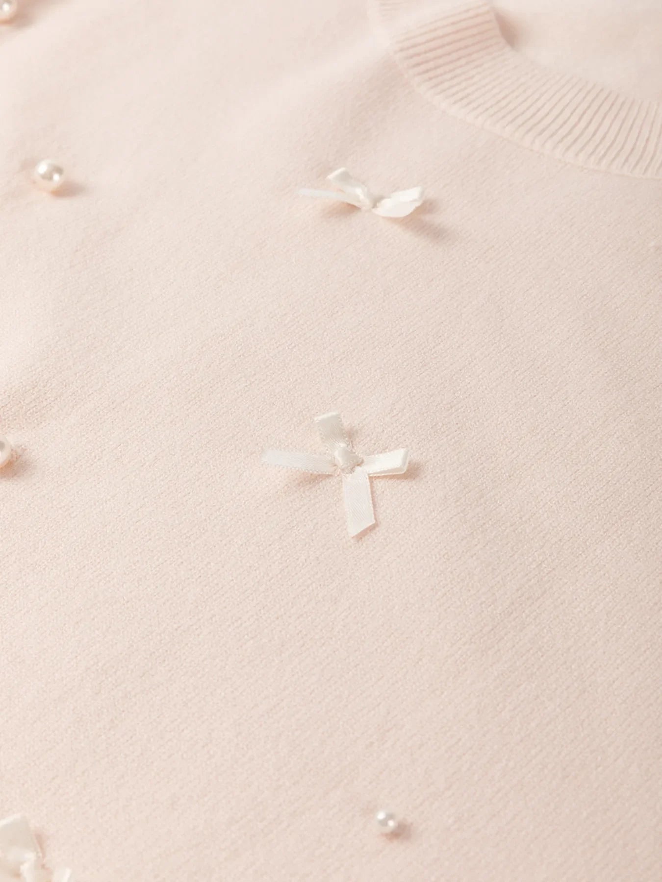Pearl Embellished Bow Detail Short Sleeve Sweater