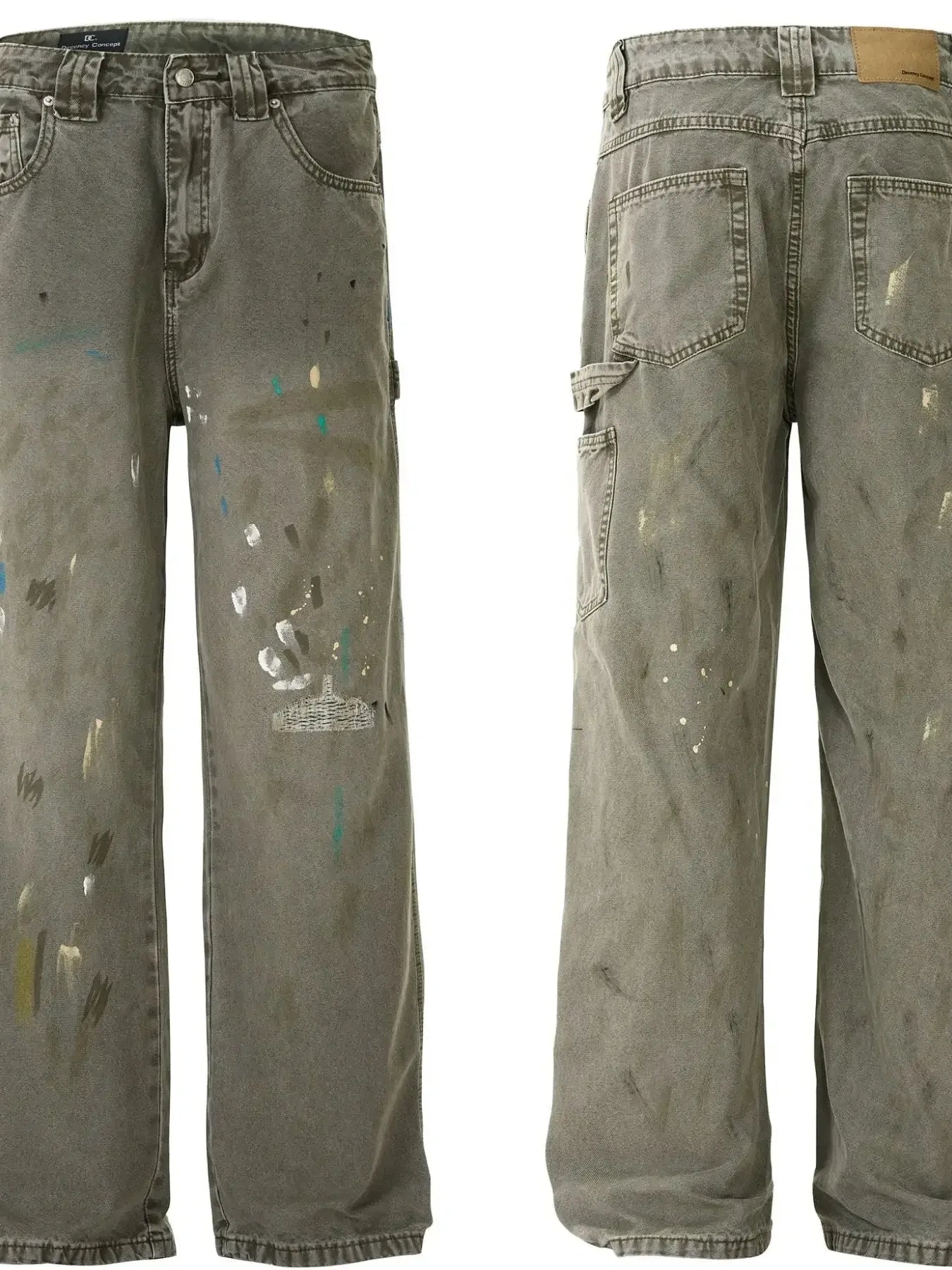 Men's Vintage Washed Paint Splatter Wide Leg Jeans