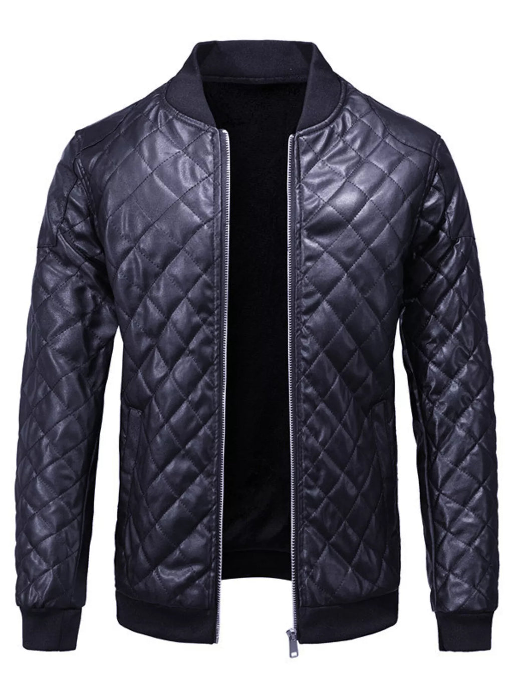 Men's Plus Size Quilted Faux Leather Bomber Jacket