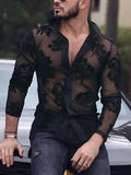 Men's Lace Button Down Long Sleeve Shirt
