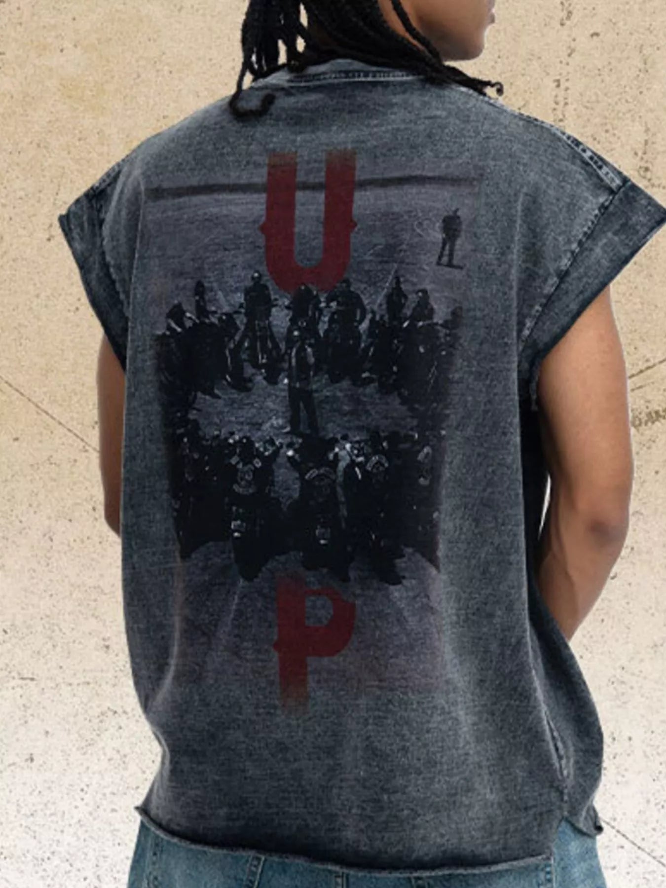 Men's Vintage Washed Tank Top with 'UP' Letter