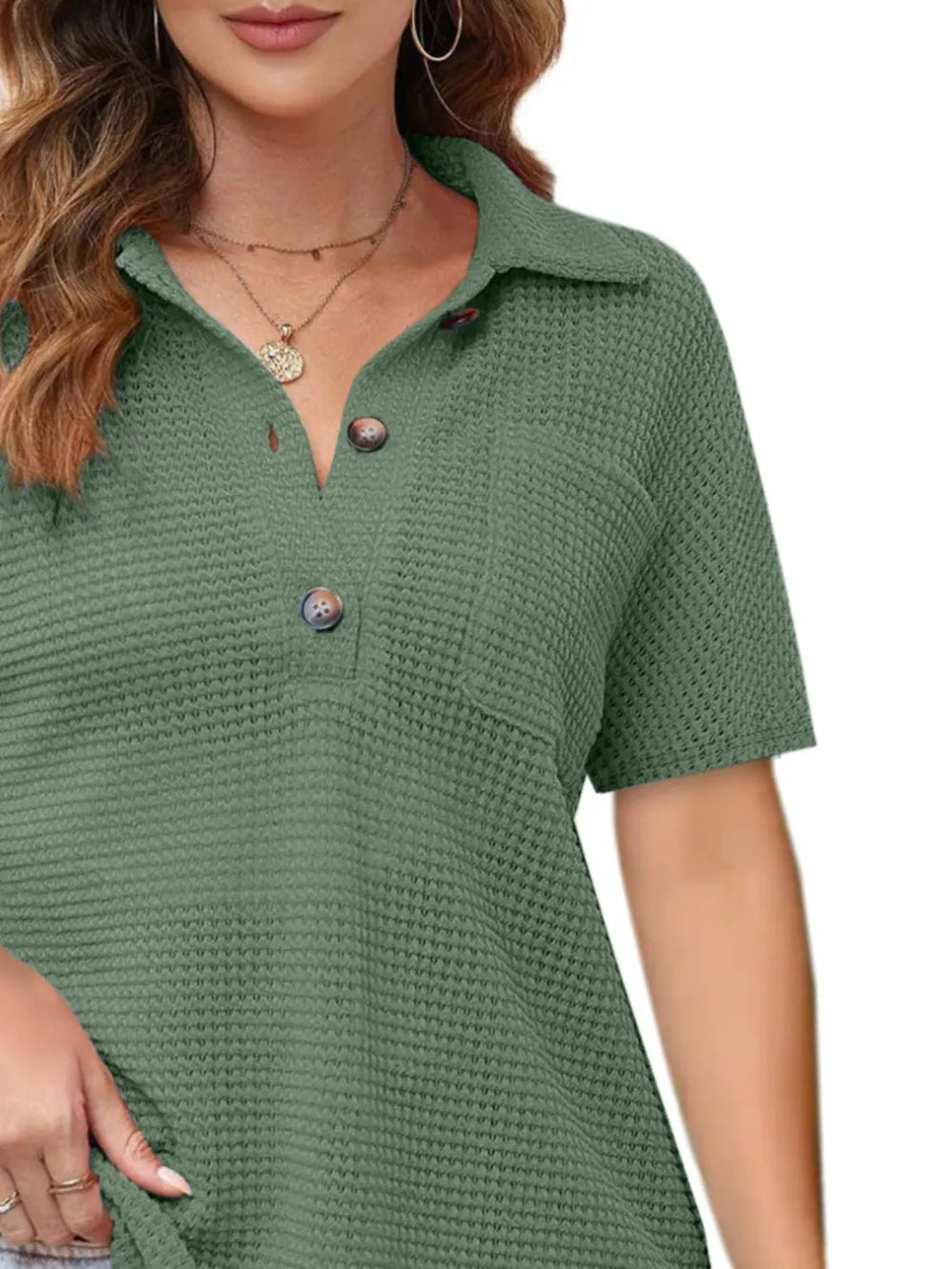 Waffle-Knit Short Sleeve Polo Shirt