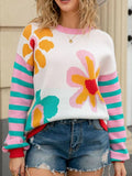 Floral Striped Crew Neck Sweater