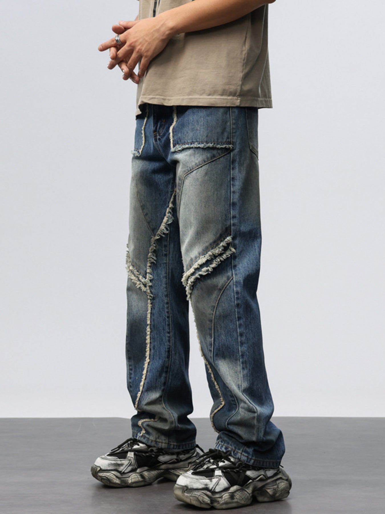 Men's Frayed Hem Wide Leg Jeans