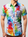 Men's Full Size Paint Splash Short Sleeve Button-Up Shirt Plus Size