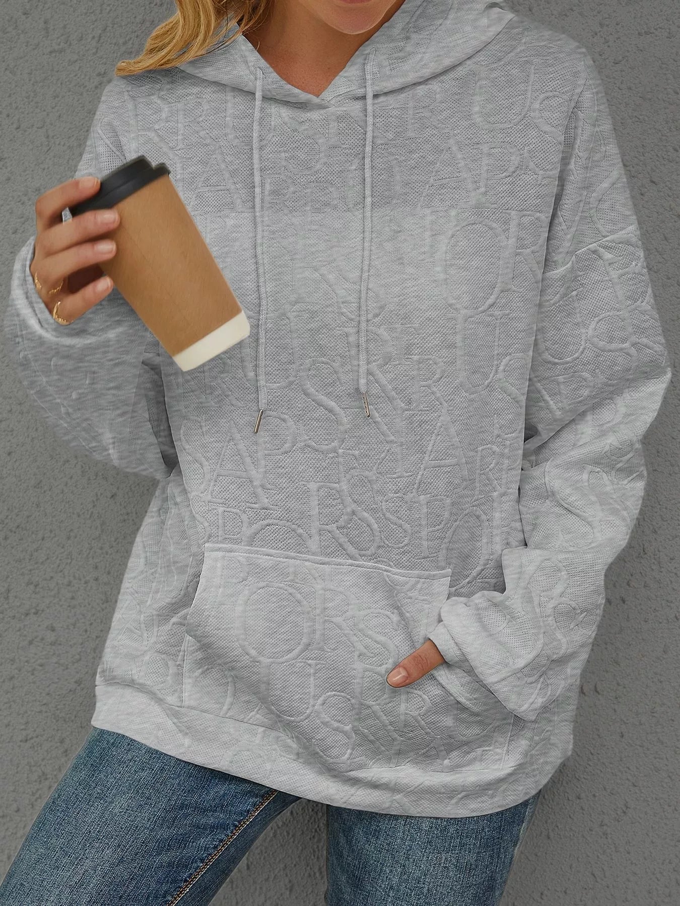Full Size Embossed Lettering Casual Hoodie Plus Size