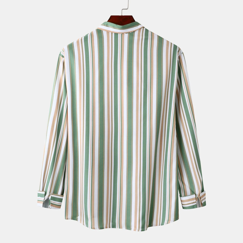 Men's Striped Button Up Long Sleeve Shirt