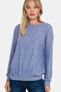 Zenana Full Size Melange Round Neck Top