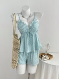 Tie Front Striped Cami and Shorts Set