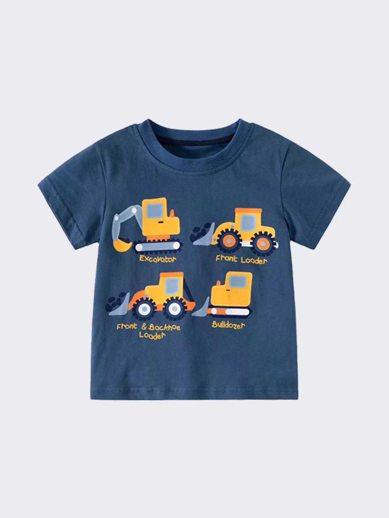 Children's Construction Vehicle Graphic Short Sleeve T-Shirt