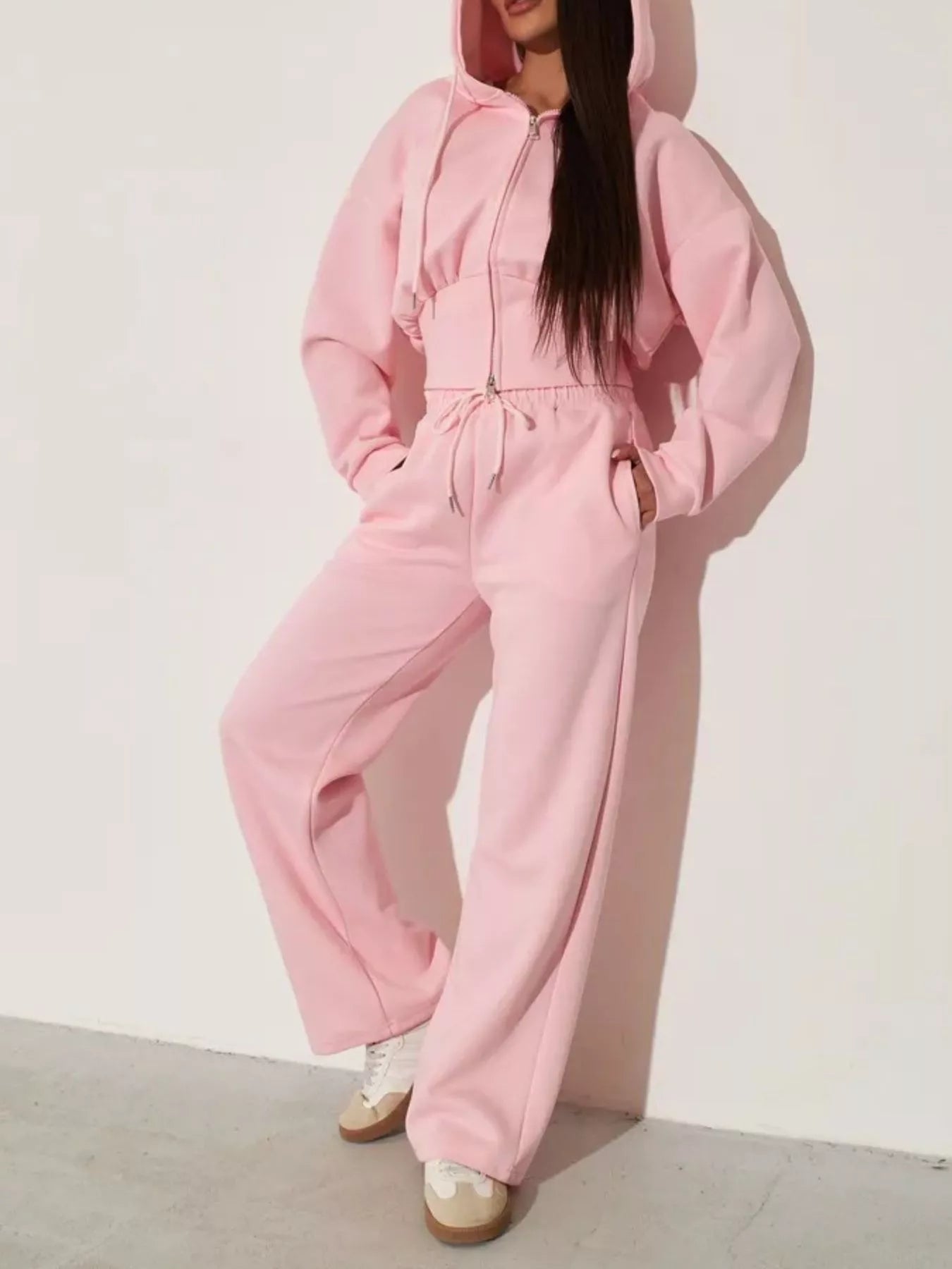 Zip-Up Hoodie and Wide-Leg Pants Set