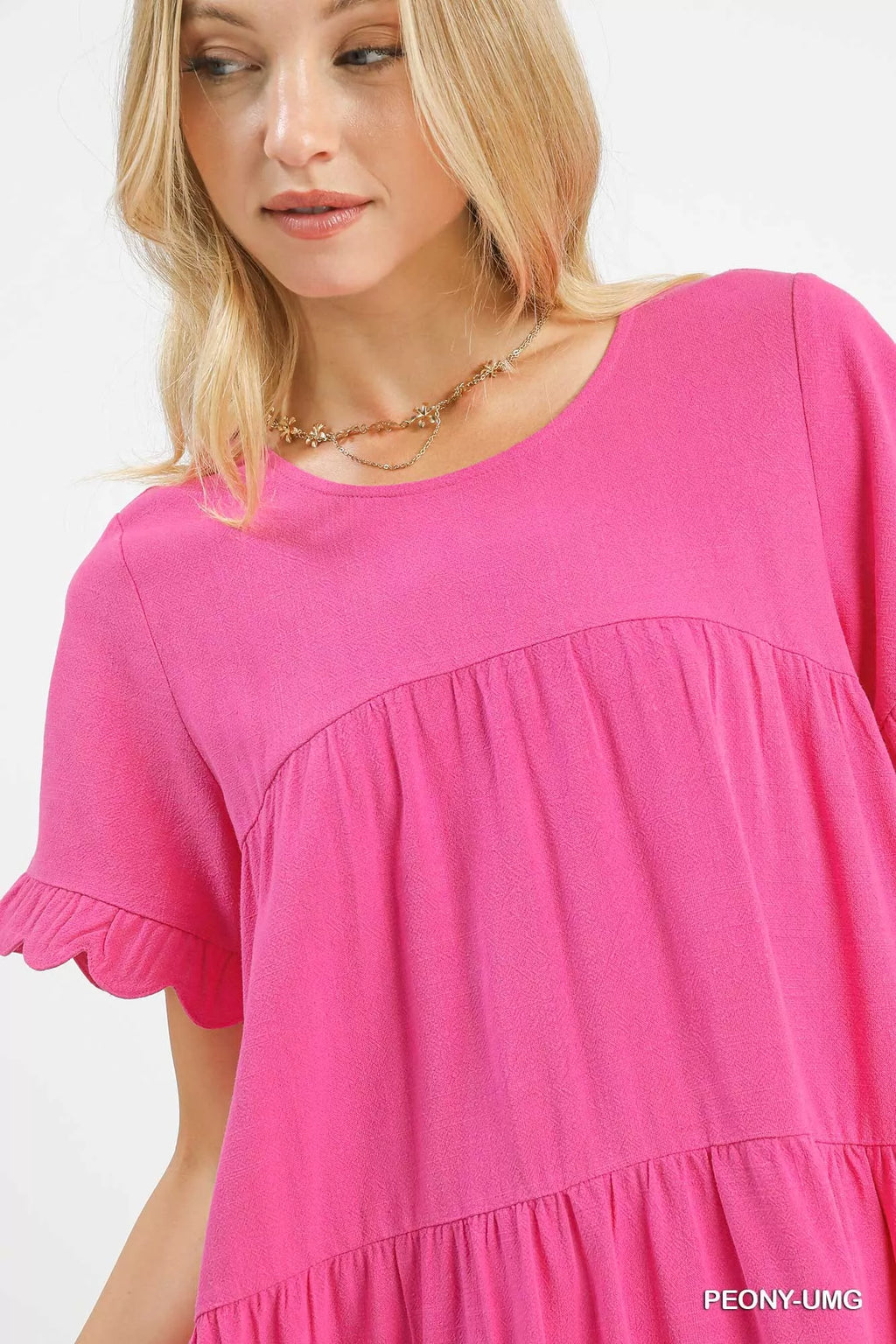 Umgee Linen Tiered Babydoll Dress with Ruffle Sleeves
