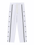Men's Full Size Snap-Button Pants with Side Stripe Detail Plus Size