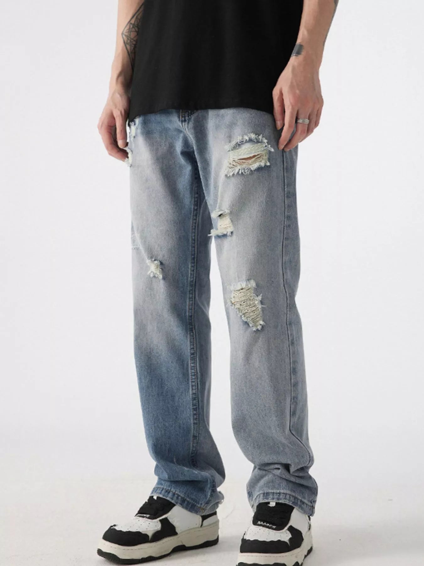 Men's Distressed Wide Leg Jeans