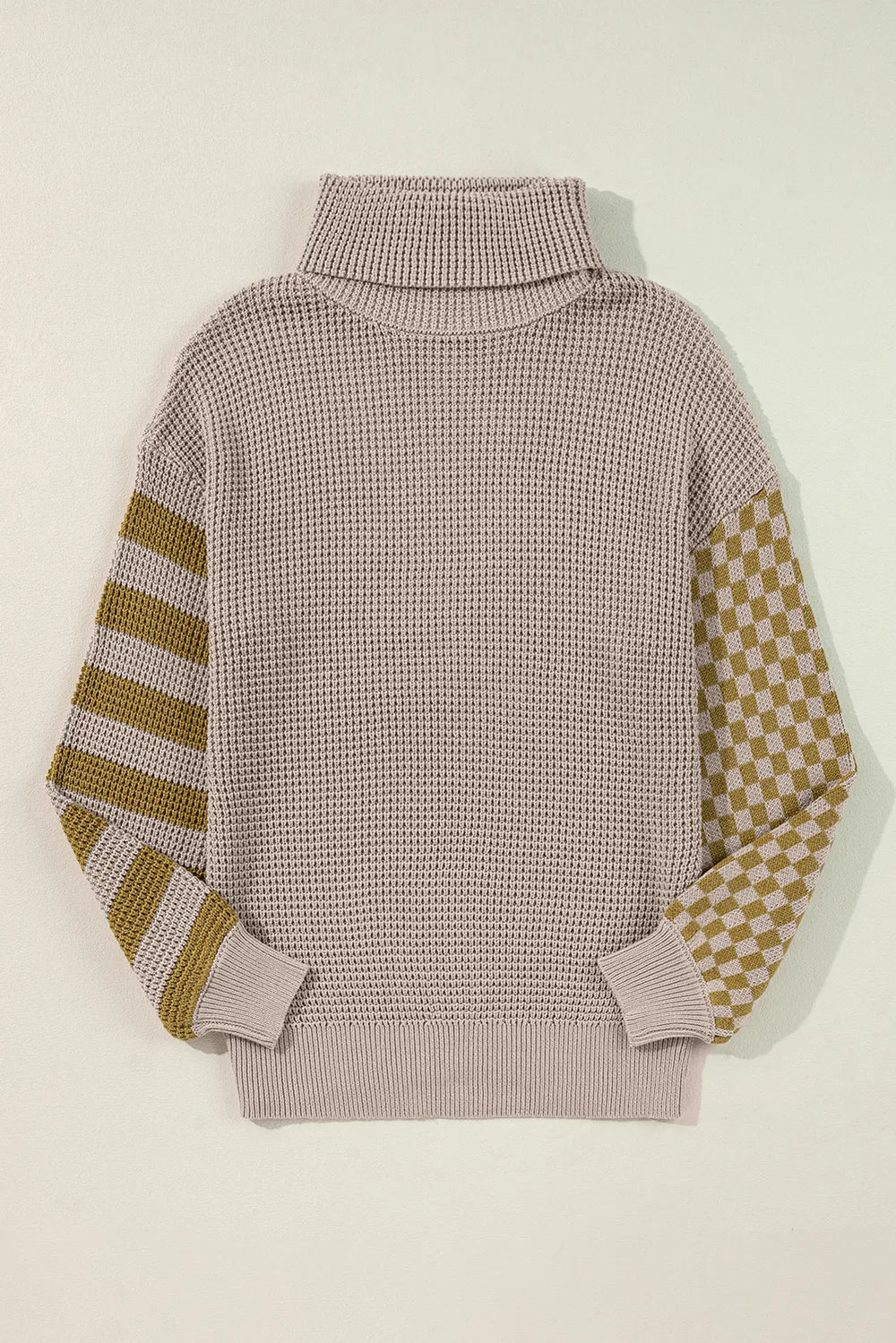 Striped & Checkered Turtleneck Dropped Shoulder Sweater