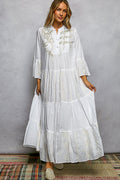POL Embroidered Floral Tiered Maxi Dress