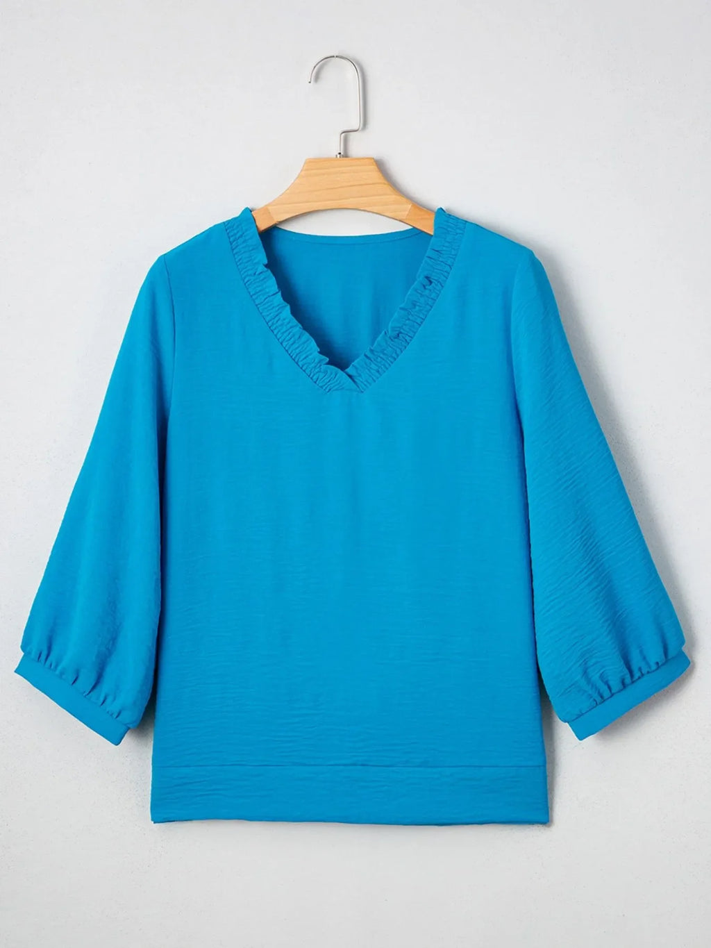 Textured Frill Smocked V-Neck Blouse