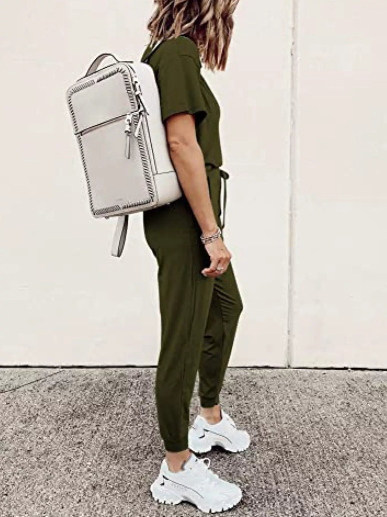 Full Size Round Neck Top and Drawstring Pants Set Plus Size