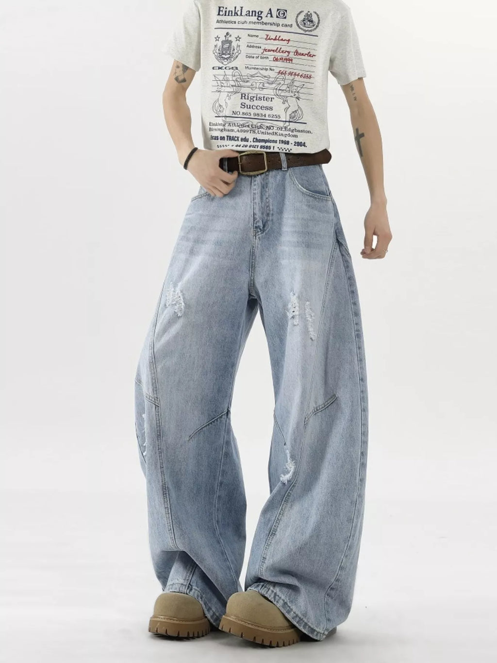 Men's Plus Size Distressed Wide Leg Jeans