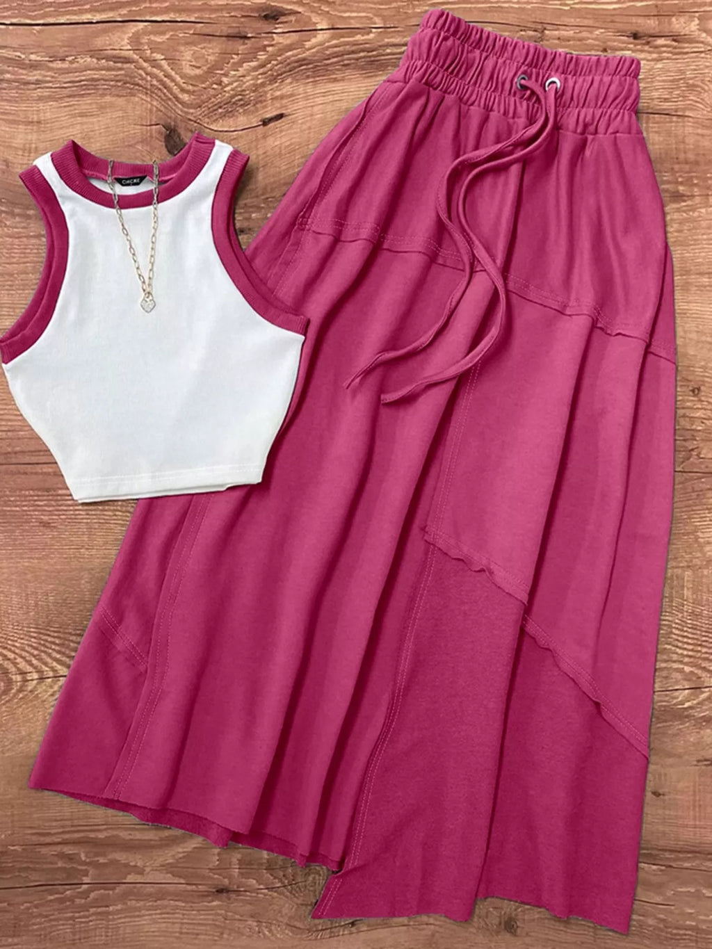 Contrast Trim Tank and Skirt Set