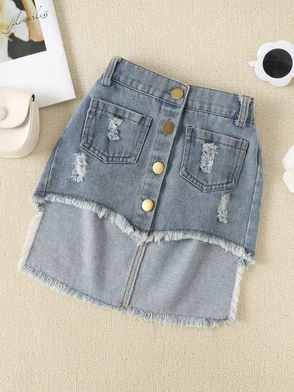 Children's Smocked Top and Distressed Denim Skirt Set