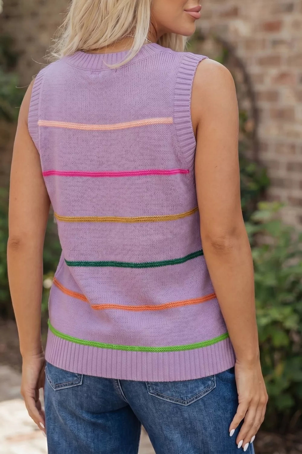 Stripe Round Neck Knitted Sweater Tank