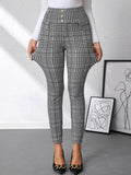 High Waist Plaid Slim Fit Pants