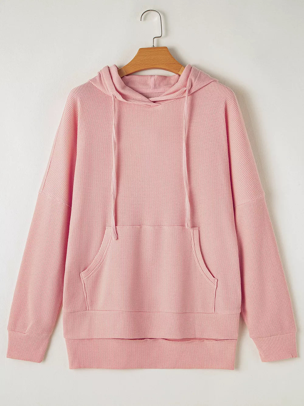 Waffle Knit Fleece Lined High Low Oversized Hoodie