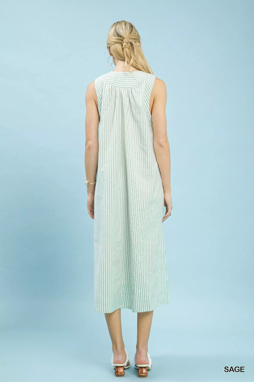 Umgee Chevron Stripe Sleeveless Midi Dress